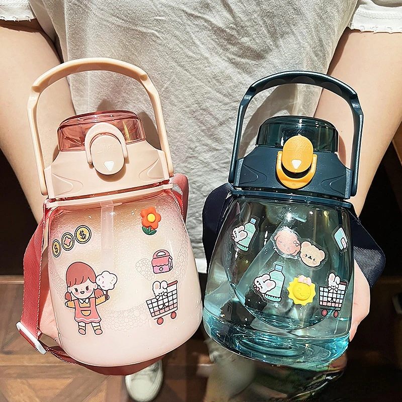 Women Large-capacity Straw Cup Boys , Big Belly High-value Net Red Summer Plastic Water Cup 2022 New Water Bottle
