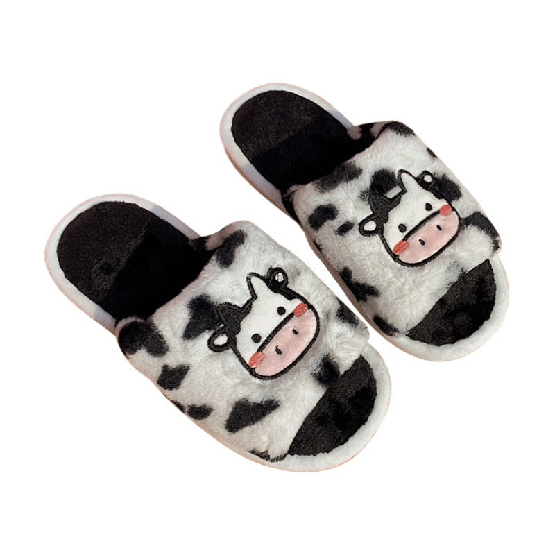 Cute Cartoon Student Plush Cow Cotton Slippers