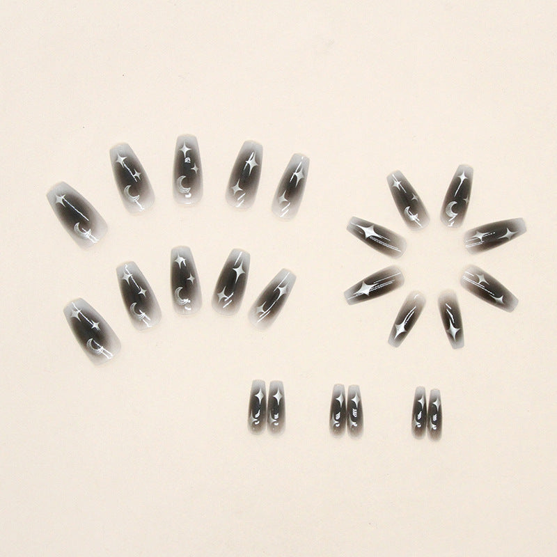 Dark Spice Girls Ins Wind Blush Nail Silver Moon Star Manicure Fake Nails Mid-length Ballet Nail