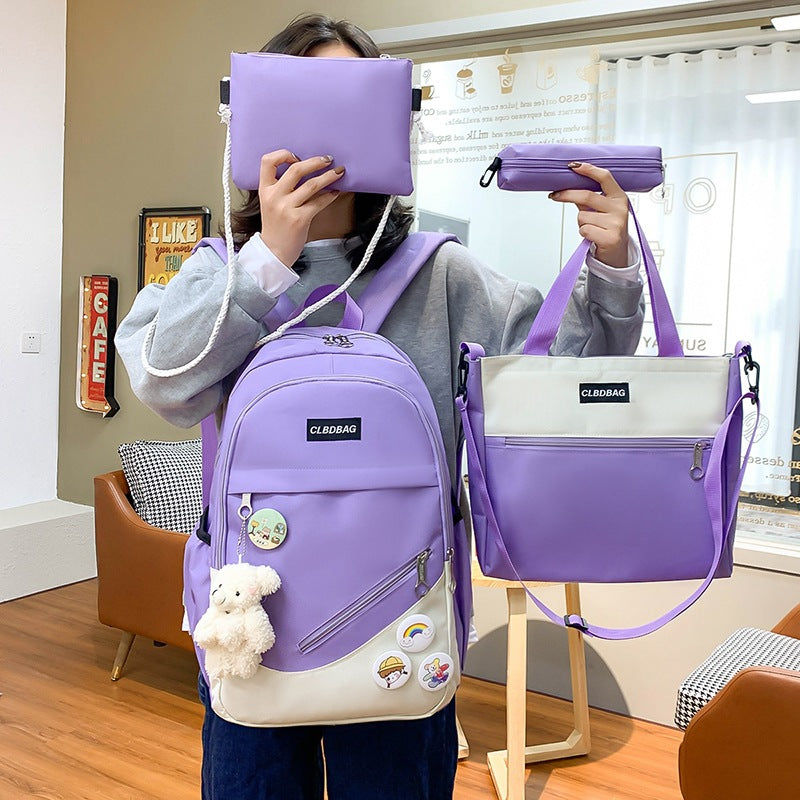 School Bag Female Korean Version High School Students Lightweight All-match Junior High School Students Backpack Large-capacity Campus Primary School Students Backpack Tide