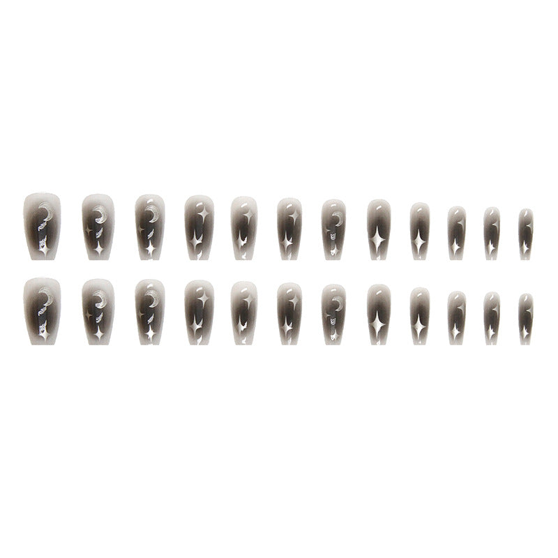 Dark Spice Girls Ins Wind Blush Nail Silver Moon Star Manicure Fake Nails Mid-length Ballet Nail