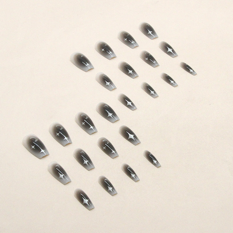 Dark Spice Girls Ins Wind Blush Nail Silver Moon Star Manicure Fake Nails Mid-length Ballet Nail