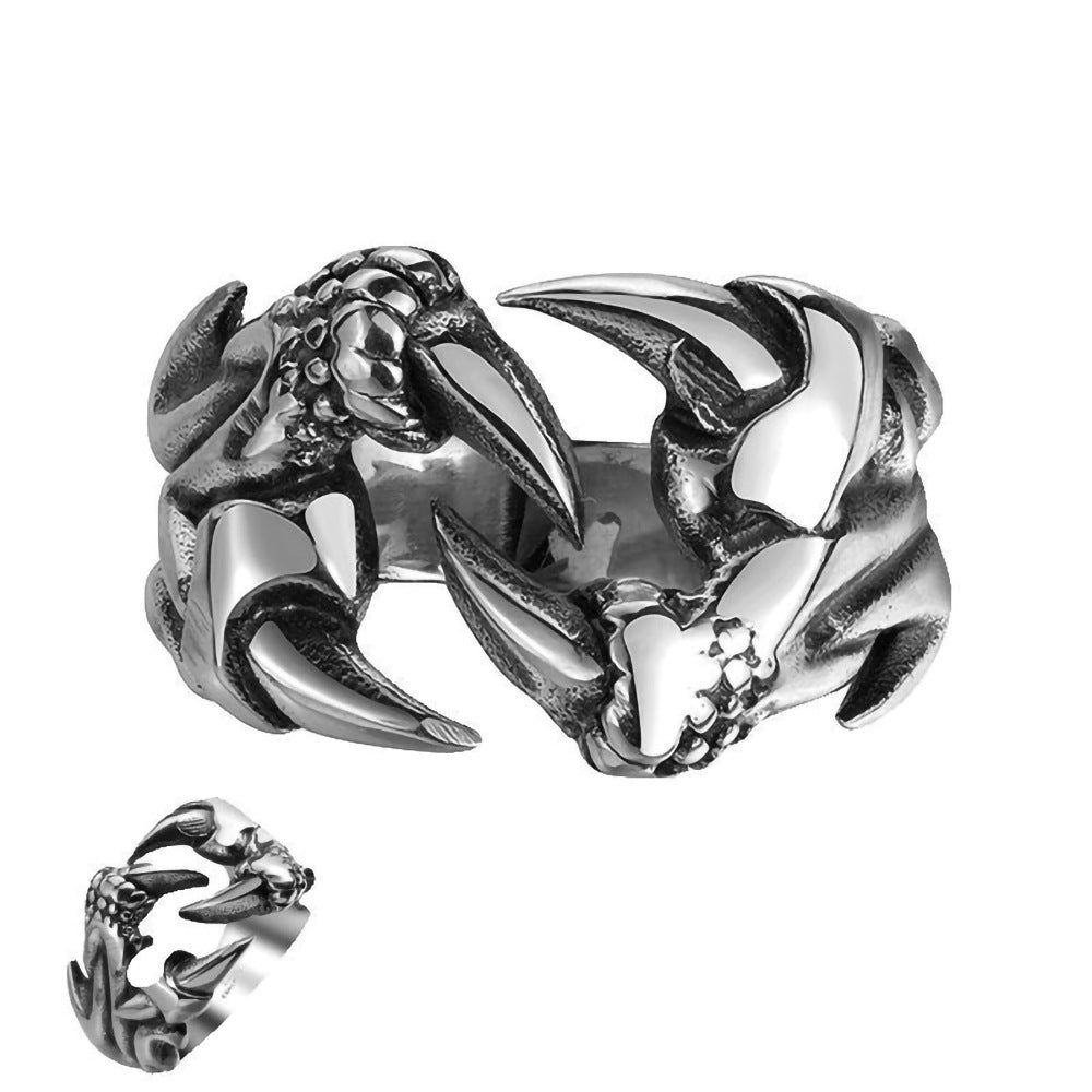 Men's Domineering Open Dragon Claw Ring Punk Chrome Jewelry Titanium Steel Dragon Claw Heart Party Rings For Men