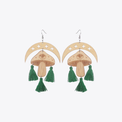 Moon & Mushroom Tassel Detail Dangle Earrings