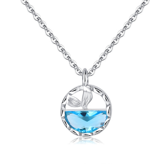 Mori Style Fresh Sea Blue Fishtail Necklace Women&#039;s Elegant Round Small Necklace Necklace