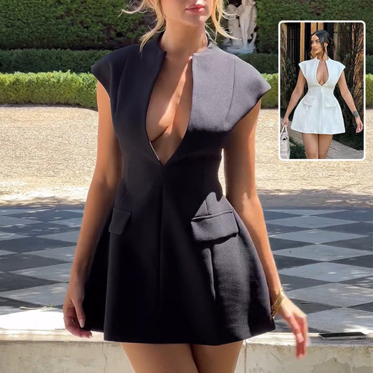 Deep V-neck A-line Dress Summer Fashion French Style